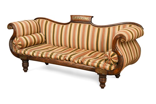 Lot 417 - A Regency faux-rosewood and brass inlaid double ended sofa