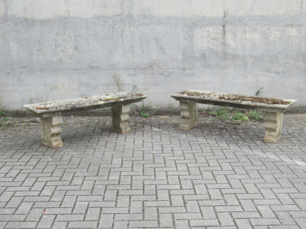 Lot 554 - Two large concrete garden benches, 44 x 138 x...