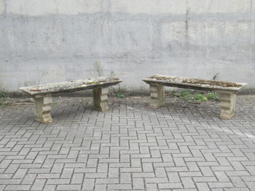 Lot 554 - Two large concrete garden benches, 44 x 138 x...