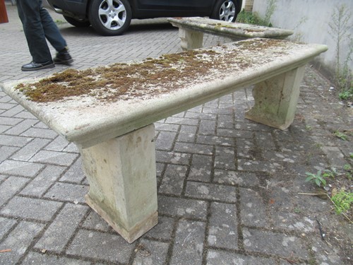 Lot 554 - Two large concrete garden benches, 44 x 138 x...