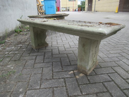 Lot 554 - Two large concrete garden benches, 44 x 138 x...