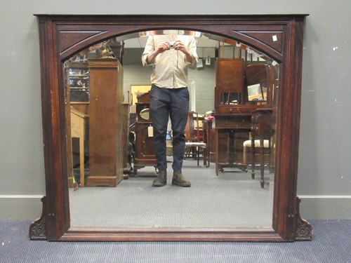 Lot 429 - An oak frame overmantel mirror, early 20th...