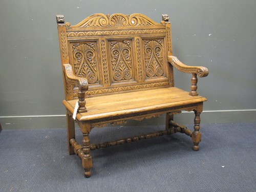 Lot 408 - A carved oak hall bench c.1900, 113 x 109 x 50cm