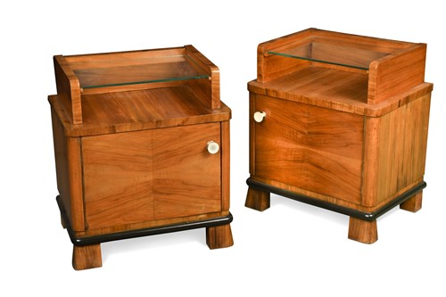 Lot 247 - A pair of Art Deco period walnut bedside tables