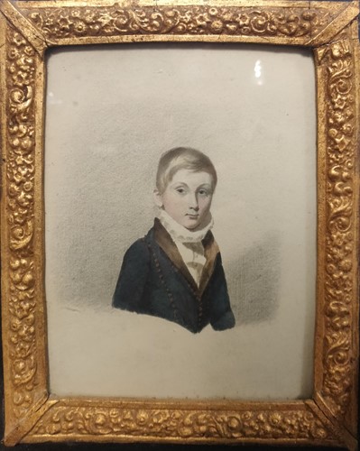Lot 304 - A 19th century watercolour portrait of a boy,...