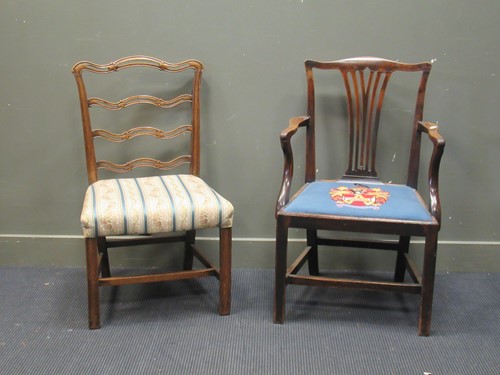 Lot 407 - A Georgian design carver armchair, a bowfront...