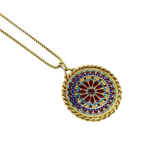 Lot 43 - An early 20th century Gothic revival style plique-à-jour enamel pendant and chain