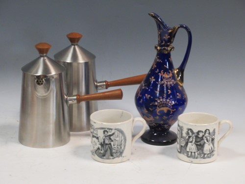 Lot 115 - A pair of stainless steel chocolate pots;...
