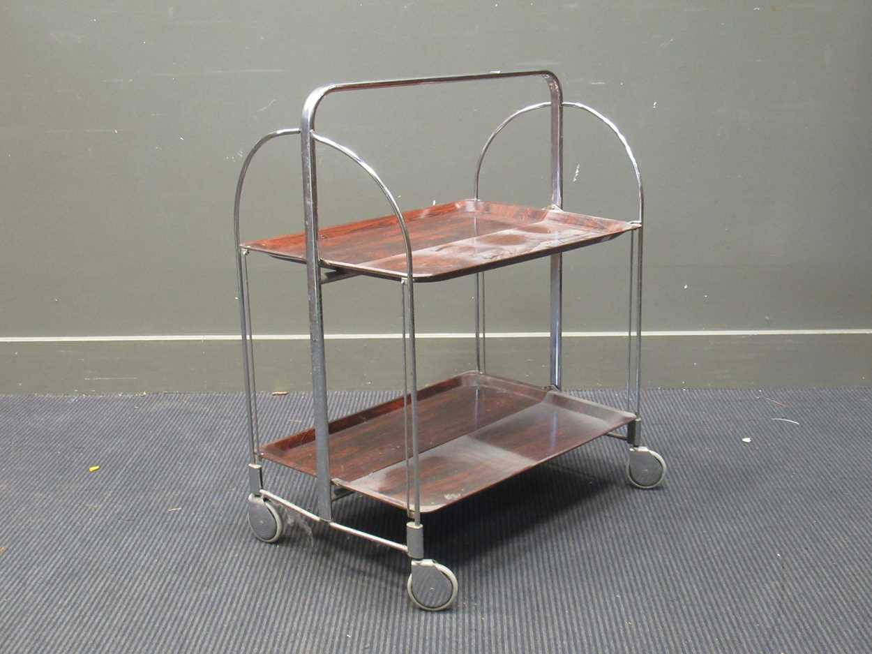 Lot 524 - Chrome and rosewood effect folding tea trolley