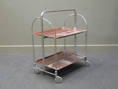 Lot 524 - Chrome and rosewood effect folding tea trolley