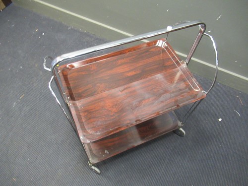Lot 524 - Chrome and rosewood effect folding tea trolley
