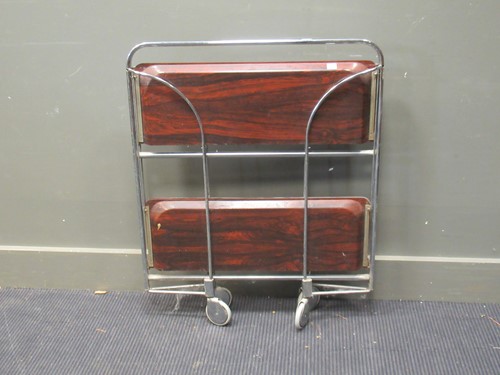 Lot 524 - Chrome and rosewood effect folding tea trolley