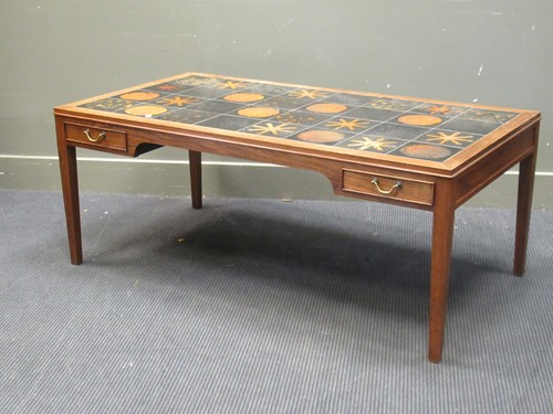 Lot 528 - A mid-century Danish teak coffee table and another tile-topped coffee table (2)