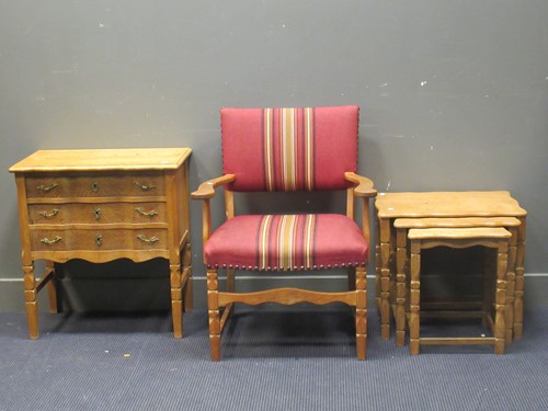 Lot 529 - A Danish pale oak nest of three tables, with a similar side cabinet and an elbow chair