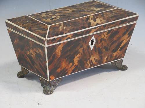 Lot 181 - A simulated tortoiseshell and ivory tea caddy,...