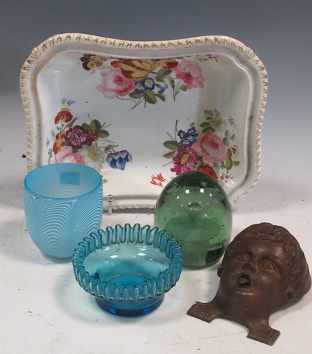 Lot 182 - A Derby floral painted dish, a Victorian glass...