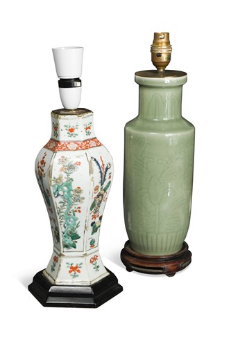 Lot 19 - A Chinese famille verte porcelain vase, Kangxi, converted into a table lamp