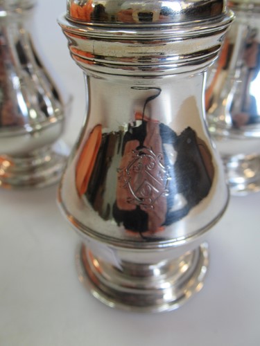Lot 249 - Three silver pepper or spice casters, gross...