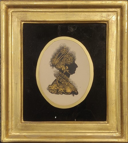 Lot 300 - A pair of portrait silhouettes, painted on...