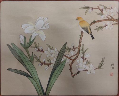 Lot 299 - Three Chinese silk paintings depicting birds...