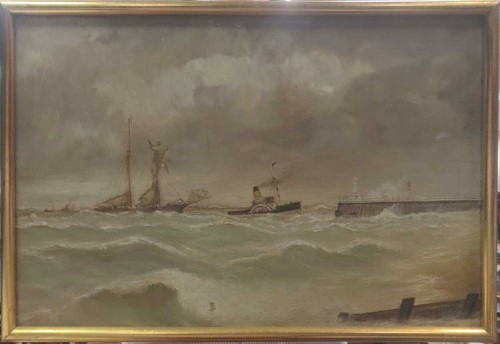 Lot 380 - Tom Martin, a steamer pulling a wrecked vessel...