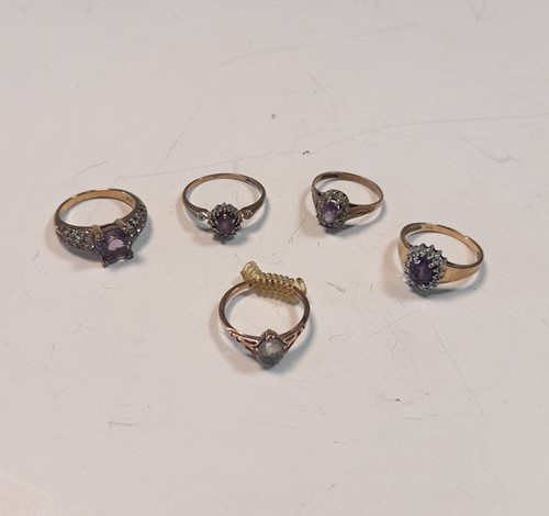Lot 198 - Five stone set dress rings, all assessed or...