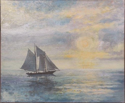 Lot 335 - Richard Finch set sail for the sun oil on...
