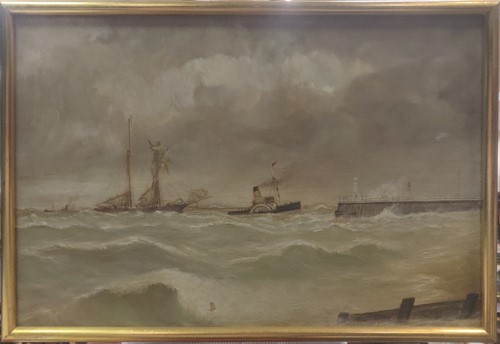 Lot 340 - Tom Martin a steamer pulling a wrecked vessel...