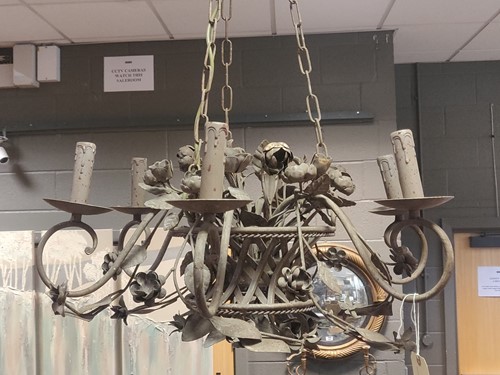 Lot 471 - A toleware chandelier in a distressed 'mocca'...