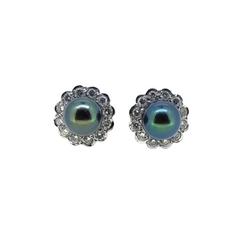Lot 53 - A pair of modern pearl and diamond cluster ear studs