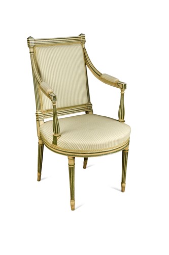 Lot 535 - A cream and green painted open armchair, 19th century