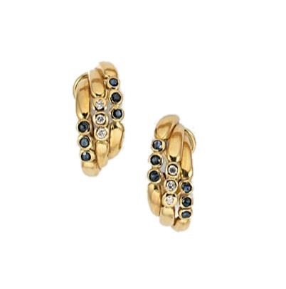 Lot 209 - A pair of sapphire and diamond half hoops