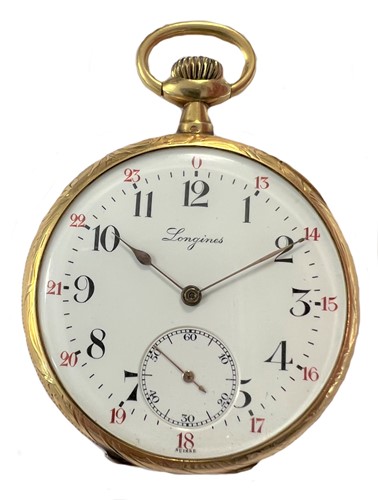 Lot 306 - Longines - A French marked 18ct gold open faced pocket watch