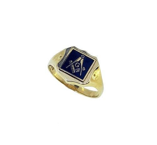 Lot 255 - A 9ct gold and enamel Masonic swivel ring