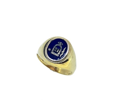 Lot 254 - A 9ct gold and enamel Orange Order 'Royal Arch Purple Degree' swivel ring
