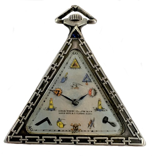 Lot 256 - Tempor Watch Company, Genève - A Sterling silver open faced Masonic pocket watch