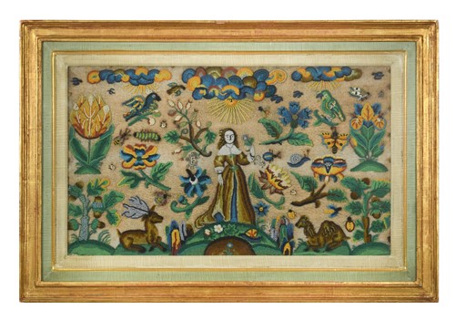 Lot 264 - An English beadwork pastoral panel, second half 17th century