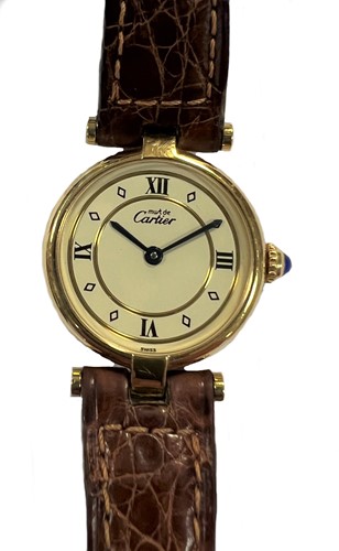 Lot 340 - Cartier - A vermeil 'Les Must de Cartier Tank Vendôme' wristwatch