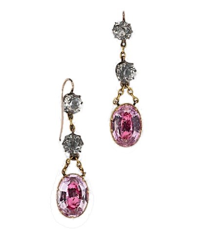 Lot 71 - A pair of Georgian topaz and paste ear pendants