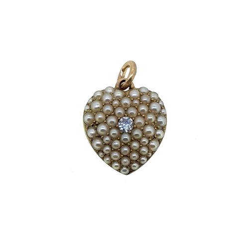 Lot 150 - A split pearl and diamond heart pendant
