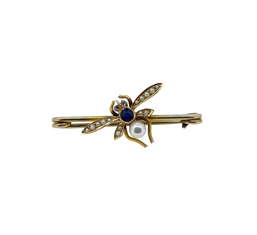 Lot 108 - A sapphire, pearl and diamond insect brooch