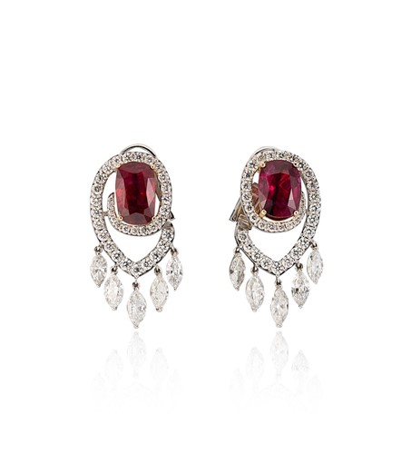 Lot 252 - An important pair of Burmese ruby and diamond ear pendants