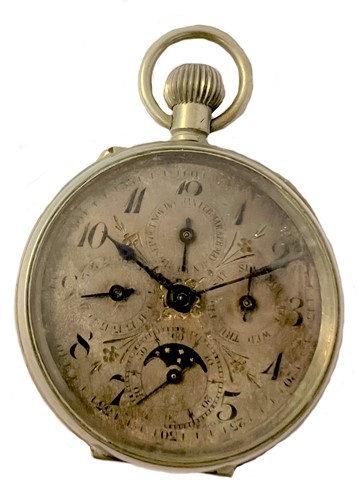 Lot 273 - Unsigned - An open faced triple calendar with moonphase pocket watch