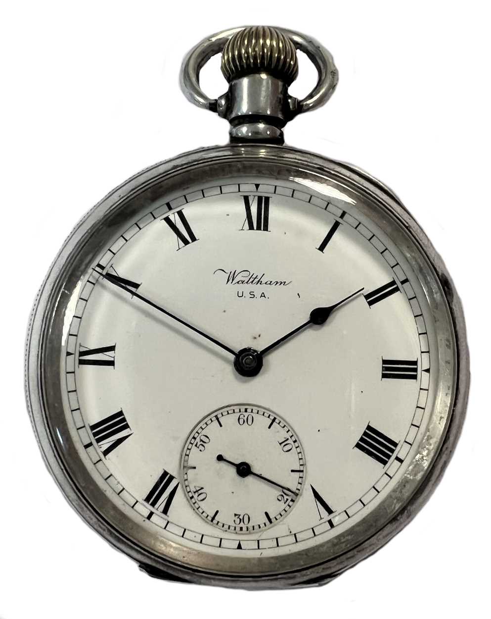 Lot 266 - American Waltham Watch Co, Waltham - A Sterling silver open faced 'Traveller' pocket watch
