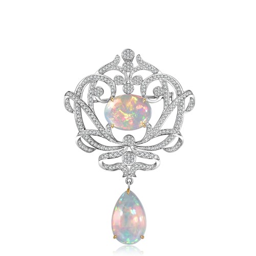 Lot 232 - An opal and diamond pendant/brooch
