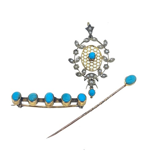 Lot 113 - A trio of turquoise jewels