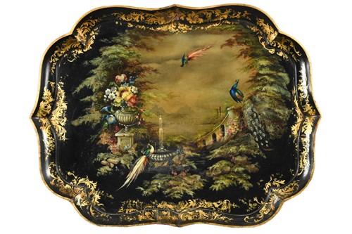 Lot 509 - A large Victorian painted papier maché tray