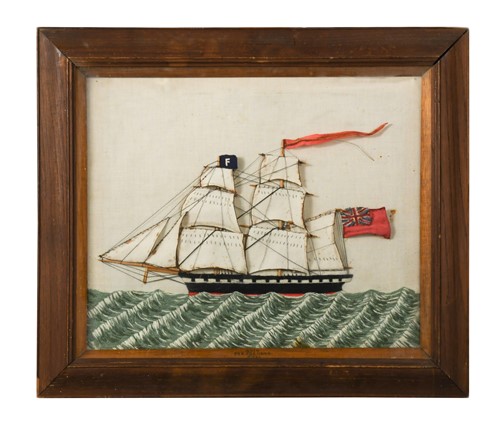 Lot 319 - A woolwork and fabric collage of the Brig Messenger, Hull, 19th century