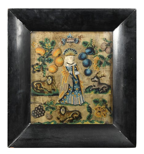 Lot 266 - An English silk and beadwork panel, late 17th or early 18th century