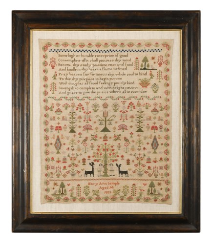 Lot 312 - Mary Ann Semple, an embroidered sampler, 1851